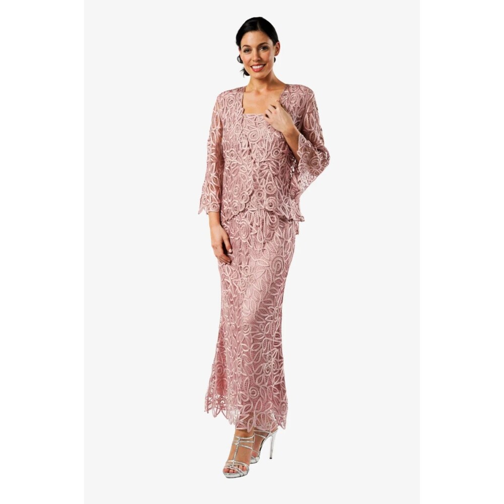 Soulmates 3 Piece Hand Drafted Lace Skirt Set Dusty Rose Pink Mother/Bride Sz M